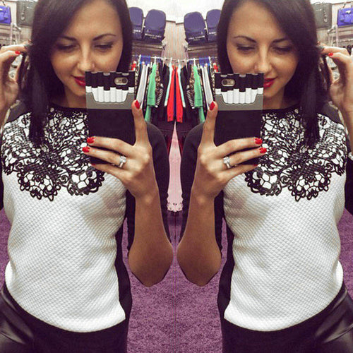 Sweatershirts T-Shirts For Women Print Long Sleeve O Neck Splice Tops Tee Shirts femme camisetas y tops IMY66