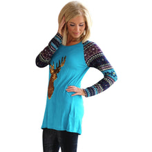 T-Shirts For Women Casual ELK Aztec Print Splice Round Neck Tee shirt femme camisetas y tops IMY66