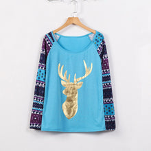 T-Shirts For Women Casual ELK Aztec Print Splice Round Neck Tee shirt femme camisetas y tops IMY66