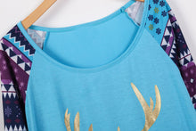 T-Shirts For Women Casual ELK Aztec Print Splice Round Neck Tee shirt femme camisetas y tops IMY66