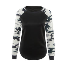T-Shirts For Women Casual Splice Camoufla Print Long Sleeve Tops Tee Shirt Pullover camisetas y tops IMY66