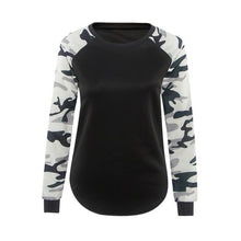 T-Shirts For Women Casual Splice Camoufla Print Long Sleeve Tops Tee Shirt Pullover camisetas y tops IMY66