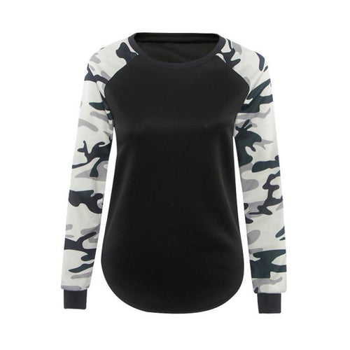 T-Shirts For Women Casual Splice Camoufla Print Long Sleeve Tops Tee Shirt Pullover camisetas y tops IMY66