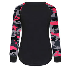 T-Shirts For Women Casual Splice Camoufla Print Long Sleeve Tops Tee Shirt Pullover camisetas y tops IMY66