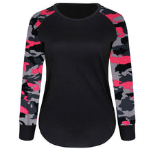 T-Shirts For Women Casual Splice Camoufla Print Long Sleeve Tops Tee Shirt Pullover camisetas y tops IMY66