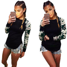 T-Shirts For Women Casual Splice Camoufla Print Long Sleeve Tops Tee Shirt Pullover camisetas y tops IMY66