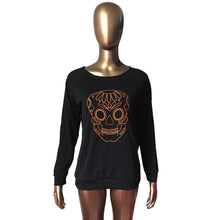 T-Shirts For Women Sexy Off Shoulder Skull Print Long Sleeve Casual Skull Printed Tops camisetas y tops IMY66