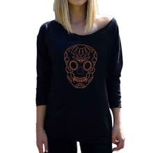 T-Shirts For Women Sexy Off Shoulder Skull Print Long Sleeve Casual Skull Printed Tops camisetas y tops IMY66