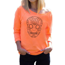 T-Shirts For Women Sexy Off Shoulder Skull Print Long Sleeve Casual Skull Printed Tops camisetas y tops IMY66
