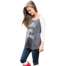 Tee Shits For Women Loose Long Sleeve O Neck Letters Printed Stitching T-shirT-Shirt Camisetas Feminina IMY66