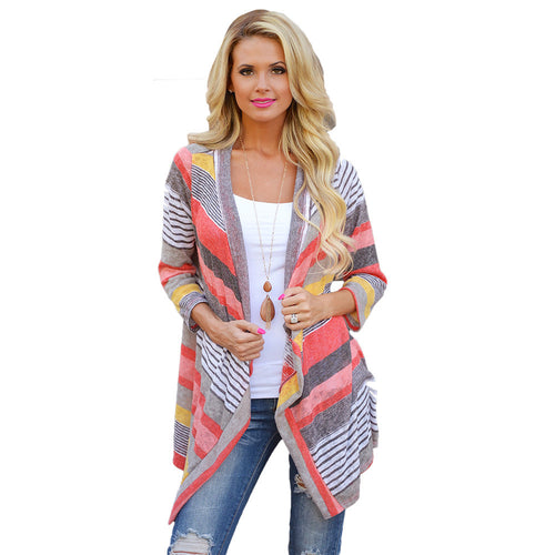 Vintage Women Irregular Stripe Shawl Knitted Sweaters Kimono Cardigan Tops Cover Up Blouse Outwear Coat IMY66