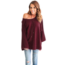 Women Knitted Sweater Sexy Off Shoulder Loose Pullover Long Sleeve Knitwear Jumper Tops pull femme IMY66