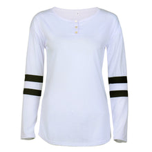 Women Casual Loose Long Sleeve Button Round Neck Splice Pullover Tee Shirts femme camisetas y tops IMY66