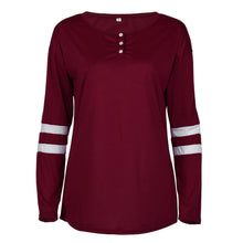 Women Casual Loose Long Sleeve Button Round Neck Splice Pullover Tee Shirts femme camisetas y tops IMY66