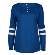 Women Casual Loose Long Sleeve Button Round Neck Splice Pullover Tee Shirts femme camisetas y tops IMY66