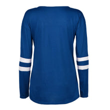 Women Casual Loose Long Sleeve Button Round Neck Splice Pullover Tee Shirts femme camisetas y tops IMY66