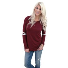 Women Casual Loose Long Sleeve Button Round Neck Splice Pullover Tee Shirts femme camisetas y tops IMY66