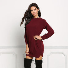 Women Casual Sweater Dress Solid Long Sleeve O Neck Loose Evening Party Mini Dress vestidos femininos IMY66