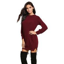 Women Casual Sweater Dress Solid Long Sleeve O Neck Loose Evening Party Mini Dress vestidos femininos IMY66