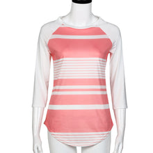 Women Casual T-Shirts Three Quarter Striped Printing Round Neck Pullover Tops T-Shirt camisetas y tops IMY66