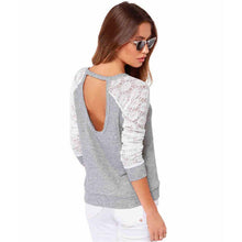 Women Clothing Sexy Backless Long Sleeve Embroidery Lace Crochet Tee Shirt femme Tops Camisetas Feminina IMY66