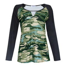Women Clothing Sexy Slim Long Sleeve Hollow Round Neck Camouflage Printed Casual T-shirt camisetas y tops IMY66