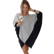 Women Dress Casual Patchwork Loose V Neck Long Sleeve Irregular Mini Dress vestidos femininos Plus Size IMY66