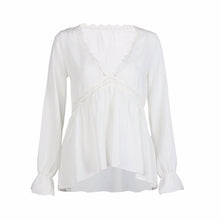 Boho Women Blouse Casual Loose Tops Sexy V Neck Lace Long Sleeve Shirt Blouses Blusas feminina blusa de renda IMY66