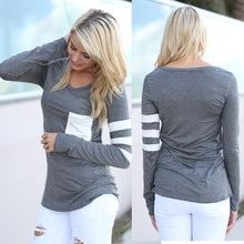 Women Casual Long Sleeve O Neck Splice Pocket Tops T-Shirt Pullover blusas feminina Plus Size 3XL IMY66