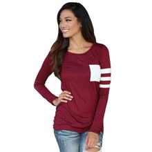 Women Casual Long Sleeve O Neck Splice Pocket Tops T-Shirt Pullover blusas feminina Plus Size 3XL IMY66