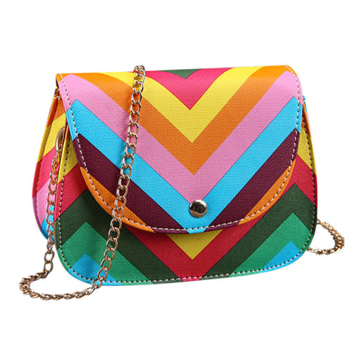 Women Crossbody Bag Rainbow Color Stripes Ladies Rivet PU Leather Shoulder Messenger Bag Bolsa feminina IMY66