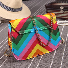 Women Crossbody Bag Rainbow Color Stripes Ladies Rivet PU Leather Shoulder Messenger Bag Bolsa feminina IMY66