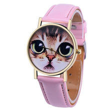 Cartoon Dress Watch For Women Cat Pattern PU Leather Band Quartz Vogue Wrist Watch Relogios feminino Clock IMY66