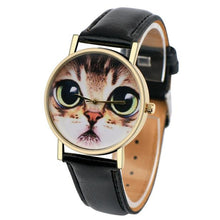 Cartoon Dress Watch For Women Cat Pattern PU Leather Band Quartz Vogue Wrist Watch Relogios feminino Clock IMY66