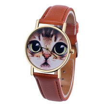 Cartoon Dress Watch For Women Cat Pattern PU Leather Band Quartz Vogue Wrist Watch Relogios feminino Clock IMY66