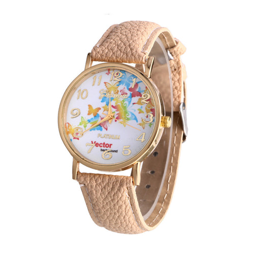 Casual Dress Watches Women Butterfly Print PU Leather Band Quartz Wrist Watch montre femme relogio feminino IMY66