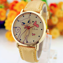 Casual Dress Watches Women Faux Leather Strap Band Cat Print Analog Quartz Wrist Watch Clock relogios feminino IMY66