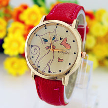 Casual Dress Watches Women Faux Leather Strap Band Cat Print Analog Quartz Wrist Watch Clock relogios feminino IMY66