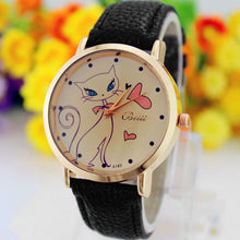 Casual Dress Watches Women Faux Leather Strap Band Cat Print Analog Quartz Wrist Watch Clock relogios feminino IMY66