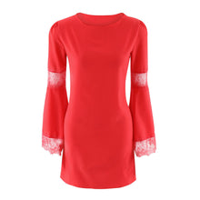 Casual Flare Sleeve Dress For Women Sexy Lace Chiffon Long Sleeve Party Mini Dress Vestido de festa IMY66