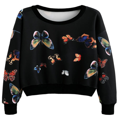 Casual T-Shirts For Women Butterfly long Sleeve Round Neck Sweatshirt Pullovers Tee Shirt femme camisetas y tops IMY66