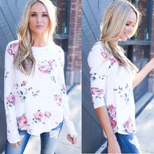 Casual T-Shirts For Womens Flowers Printing Long Sleeve Round Neck Tee Shirt femme camisetas y tops IMY66