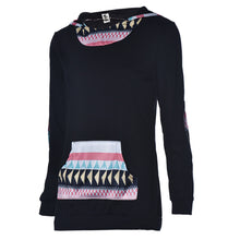 Casual T-Shirts Sweatshirt For Womens Geometric Print Splice Pocket Hoodie Hooded Pullover Tops camisetas y tops IMY66