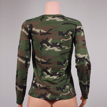 Casual T-Shirts Women Sexy Lace Up Long Sleeve Shirt Camouflage Print Bandage Tee shirt femme camisetas y tops IMY66