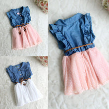 Children Baby Kid Girl Princess Party Tutu Lace Jeans Patchwork Bow Rose Flower Dress IMY66