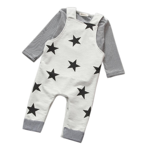 Children Kids Baby Boys Clothing Sets Suits Stripe Long Sleeve T-shirt Tops+ Printed Bib Pants Overall Outfits IMY66