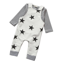 Children Kids Baby Boys Clothing Sets Suits Stripe Long Sleeve T-shirt Tops+ Printed Bib Pants Overall Outfits IMY66