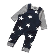 Children Kids Baby Boys Clothing Sets Suits Stripe Long Sleeve T-shirt Tops+ Printed Bib Pants Overall Outfits IMY66