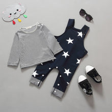 Children Kids Baby Boys Clothing Sets Suits Stripe Long Sleeve T-shirt Tops+ Printed Bib Pants Overall Outfits IMY66