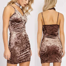 Choker Dress Women Spaghetti Strap Backless Bodycon V Neck Shiny Velvet Dress Party Mini Dress vestido de festa IMY66